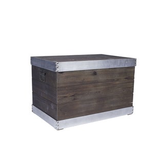 Household Essentials Silver Metal-trimmed Wooden Storage Trunk