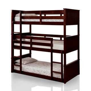 Furniture of America Rigson Plank Style Space-Saving Espresso 3-Tier Twin Bunk Bed