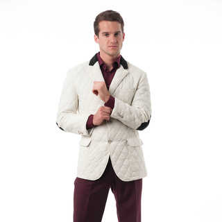 Men's White Nylon Quilted Notched-lapel Sports Coat