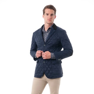 Verno Fashion Men's Navy Nylon Quilted Notched Lapel Sports Coat