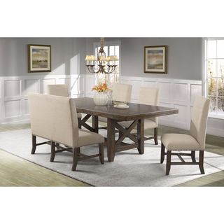 Picket House Furnishings Francis 6PC Dining Set-Table, 4 Fabric Back Side Chairs & Fabric Back Bench