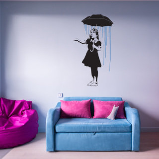 Style and Apply 'Umbrella Girl' Banksy Blue/Black Vinyl Wall Decal