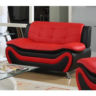 Roselia Faux Leather Contemporary Style Black and Red Loveseat