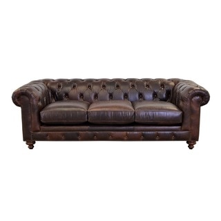 Newbury Top Grain Leather Chesterfield Sofa with Button Tufting
