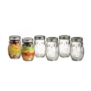 Silvertone/Clear Glass/Metal Owl Jars (Set of 6)