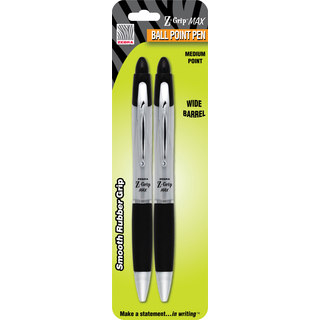 Zebra 22412 1.0mm Black Z Grip Max Retractable Ballpoint Pen 2 Count
