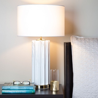 River of Goods White Linen 25.75-inch-high Faux-marble Base Table Lamp
