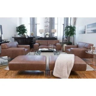 Industrial Chestnut 5-piece Top-grain Leather Seating Set