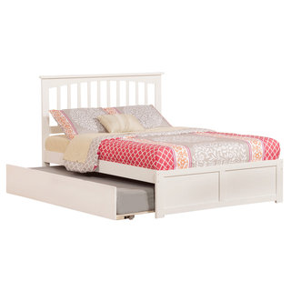 Atlantic Mission White Wood Full Bed with Flat-panel Foot Board and Urban Trundle