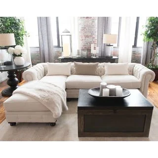 Beige Tufted Upholstered Sectional Sofa