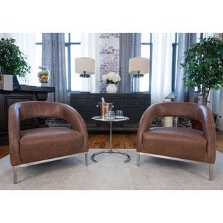 Mod Top Grain Leather Chestnut Deco Chair (Set of 2)
