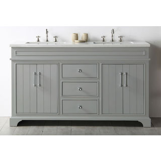 Legion Furniture Cool Grey Wood 60-inch Quartz Top Bathroom Sink Vanity