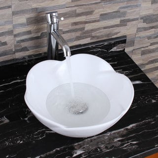 ELIMAX'S 301+F371023 Lotus Round Shape White Porcelain Ceramic Bathroom Vessel Sink With Faucet Combo
