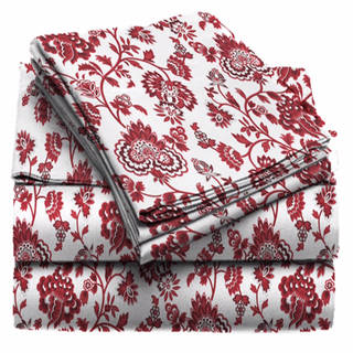 Exquisite Collection Red and White Floral Sheet Set