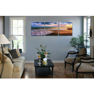 Furinno SENIC 'Beach Sunset' 60-inch x 20-inch 3-Panel Wood-framed Canvas Art