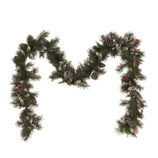 Green Metal,Wire/Plastic Pre-lit Garland with White Tips and Red Berries