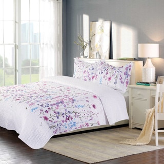 Bedsure Lilac Floral Bouquet Printed Quilt Set with Pillow Sham