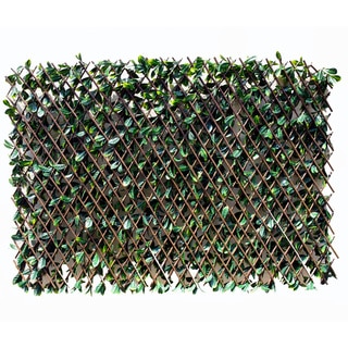 Green/Brown Wood/Fabric Expandable Faux-lemon-leaf Lattice Screen