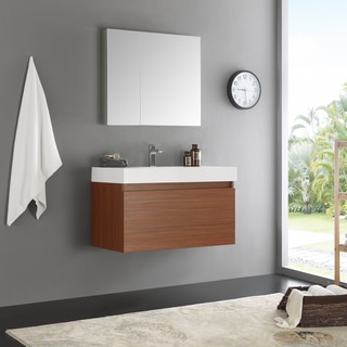 Fresca Mezzo Teak Wall-hung Modern 36-inch Bathroom Vanity and Medicine Cabinet