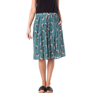 AtoZ Printed Cotton Voile Wrinkled Skirt with Lining