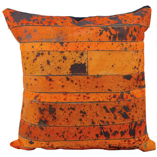 Mina Victory Natural Leather and Hide Acidwash Stripe Orange Throw Pillow (20-inch x 20-inch) by Nourison