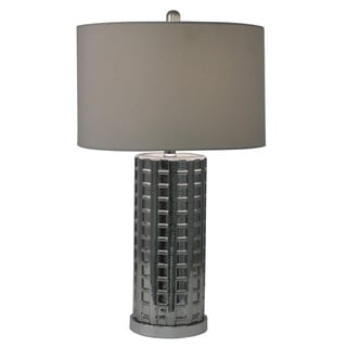 Decor Therapy Smoked Glass and Steel Table Lamp With Silver Faux-silk Shade