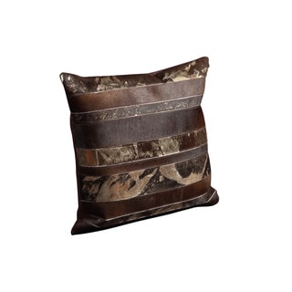 Mina Victory Natural Leather and Hide Mix Stripes Brown Throw Pillow (20-inch x 20-inch) by Nourison