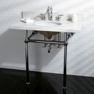 White Quartz 36-inch Wall-mount Pedestal Bathroom Sink Vanity with Metal Stand