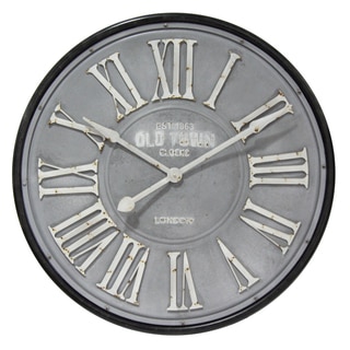 Infinity Instruments White, Black, and Grey Metal 30.5-inch Round Riveted Roman Numeral Clock
