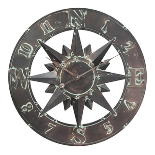 Infinity Instruments Copper Metal 26.75-inch Round Cardinal Sunburst Clock