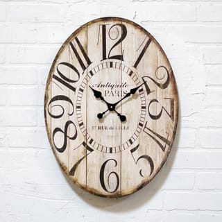 White/Black Wood 23-inch Oval Clock