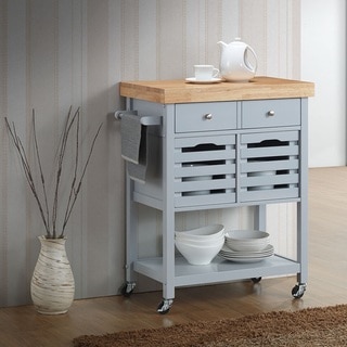 Baxton Studio Mneme Modern and Contemporary Light Grey Finished Wheeled Kitchen Cart with Butcher Top