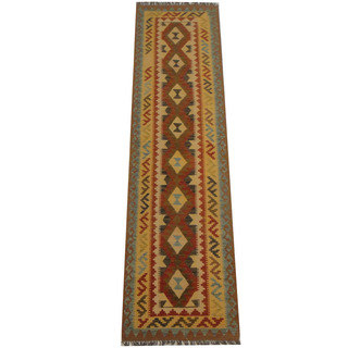Herat Oriental Afghan Hand-woven Vegetable Dye Tribal Wool Mimana Kilim Runner (2'7 x 9'10)
