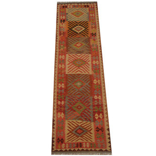 Herat Oriental Afghan Hand-woven Vegetable Dye Tribal Wool Mimana Kilim Runner (2'10 x 9'10)