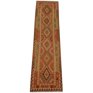 Herat Oriental Afghan Hand-woven Vegetable Dye Tribal Wool Mimana Kilim Runner (2'8 x 9'8)