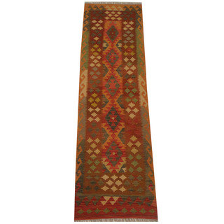 Herat Oriental Afghan Hand-woven Vegetable Dye Tribal Wool Mimana Kilim Runner (2'8 x 9'7)