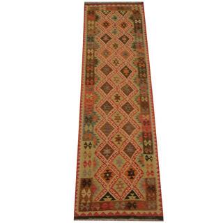 Herat Oriental Afghan Hand-woven Vegetable Dye Tribal Wool Mimana Kilim Runner (2'11 x 9'9)