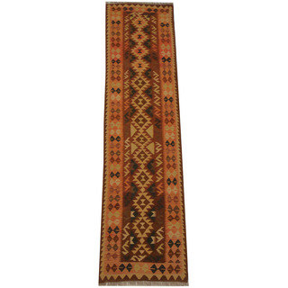 Herat Oriental Afghan Hand-woven Vegetable Dye Tribal Wool Mimana Kilim Runner (2'5 x 9'7)