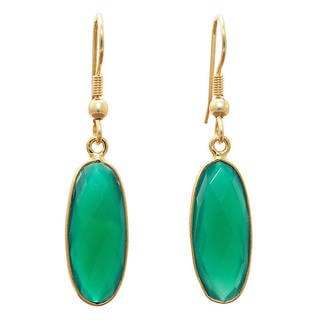 Handcrafted Gold-plated Brass Green Onyx Earrings (India)
