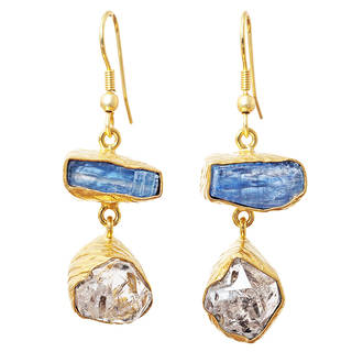 Handcrafted Gold-plated Brass Rough Cut Gemstone Earrings