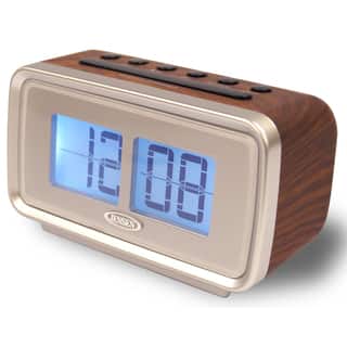 Spectra Mechandising JCR-232 3.2" X 5.5" X 2.6" Silver & Faux Wood Retro Dual Alarm Clock