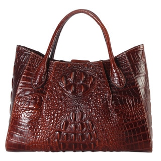 Rimen & Co. Solid Crocodile-pattern Genuine Leather Large Multi-compartment Tote Bag