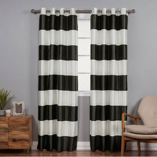 Aurora Home Faux Silk Rugby Stripe Blackout 84-inch Panel Pair Curtain