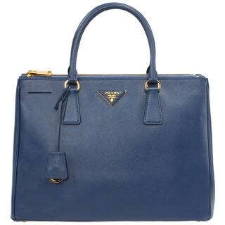 Prada Galleria Saffiano Blue w/ Gold Hardware Leather Tote Bag