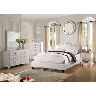 Barton White Faux Leather Upholstered 4-Piece Bedroom Set