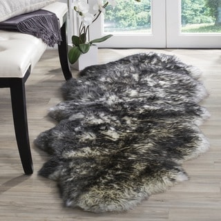Safavieh Prairie Natural Pelt Sheepskin Wool Ivory/ Dark Charcoal Shag Rug (2' x 6')