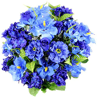 Admired by Nature Blue and Green Hibiscus, Rosebuds, Freesias, and Filler Flowers 36-stem Artificial Mixed Bush