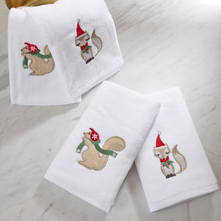 HipStyle Eggnog Earmuff White Cotton Embroidered Hand Towel (set of 4)
