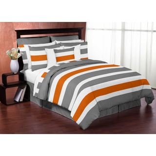 Sweet Jojo Designs Gray and Orange Stripe 4-piece Twin Comforter Set