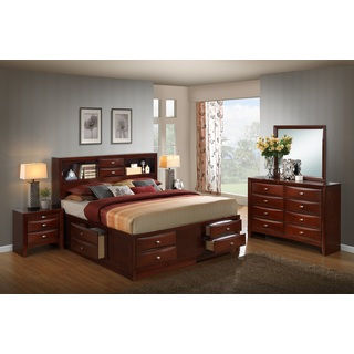 Emily 111 Wood Storage Bed Group with Queen Bed, Dresser, Mirror and 2 Night Stands, Merlot